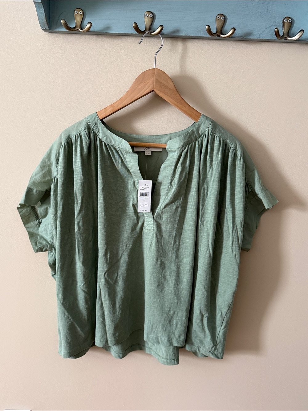 NWT LOFT Sage Green Relaxed Split-Neck Blouse